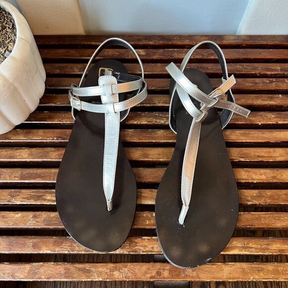 J. Crew Metallic Silver Tabbie T- Strap Sandals - Picture 4 of 7